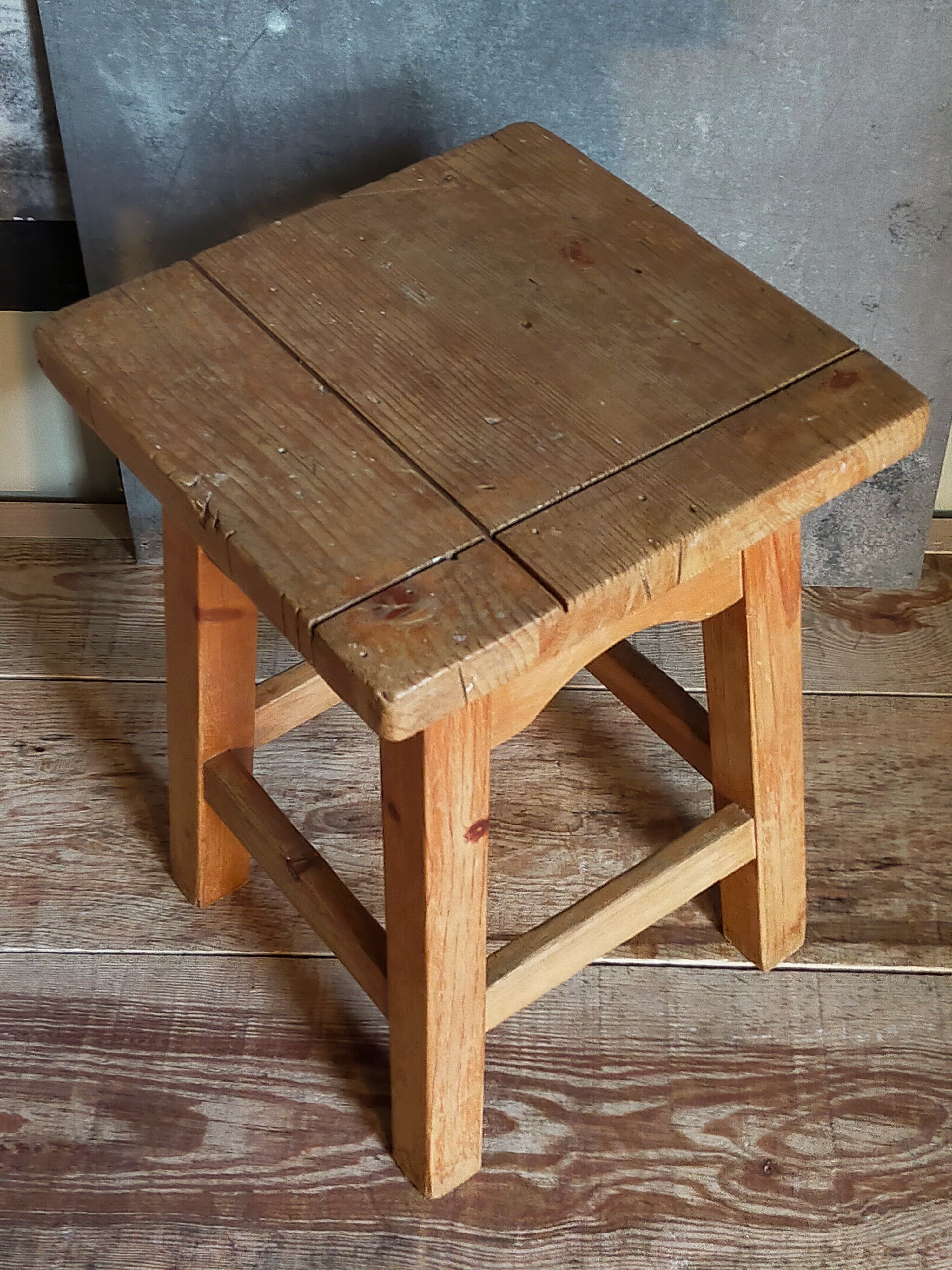 Vintage solid pine workshop stool