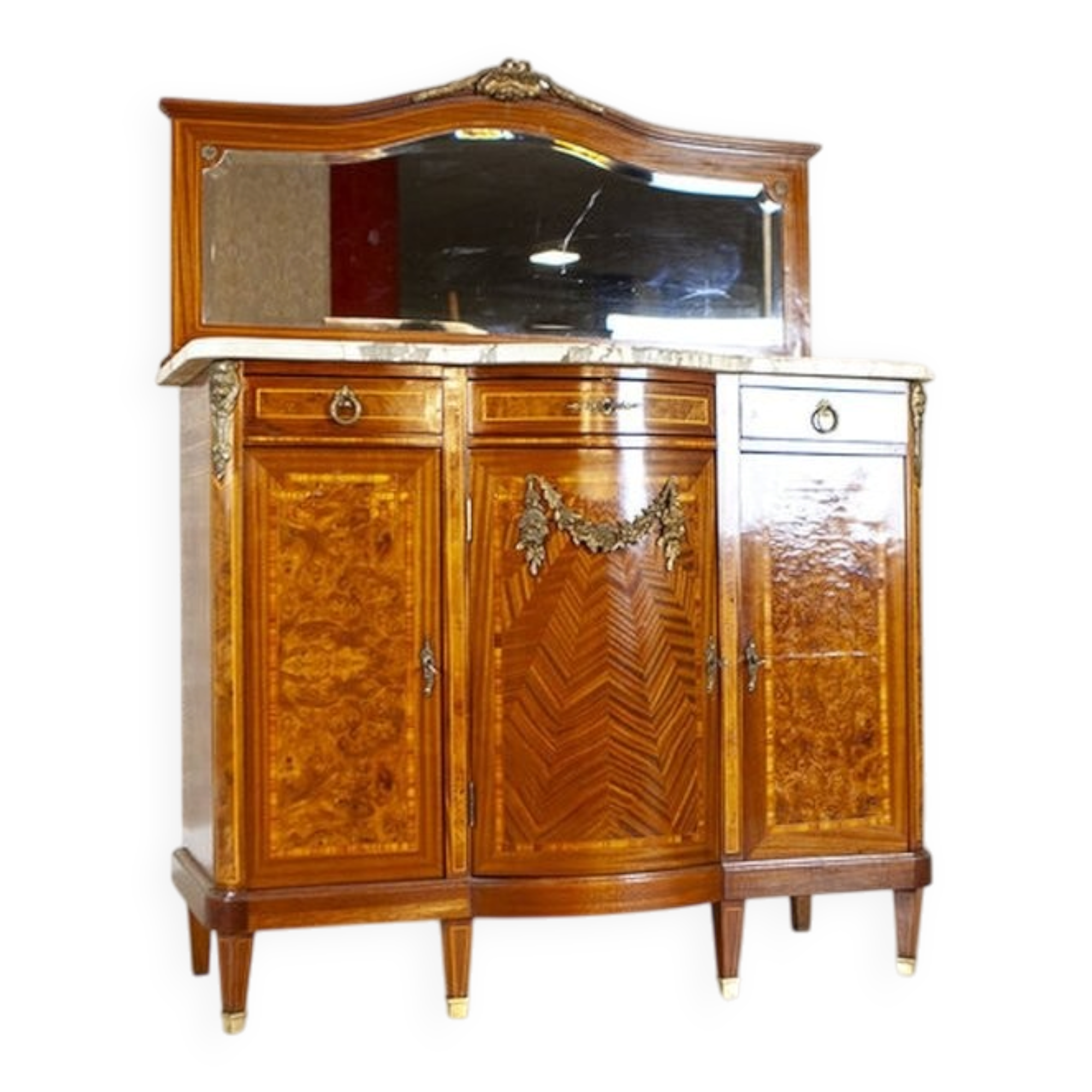 French Mahogany Buffet with Mirror, Late 19th Century