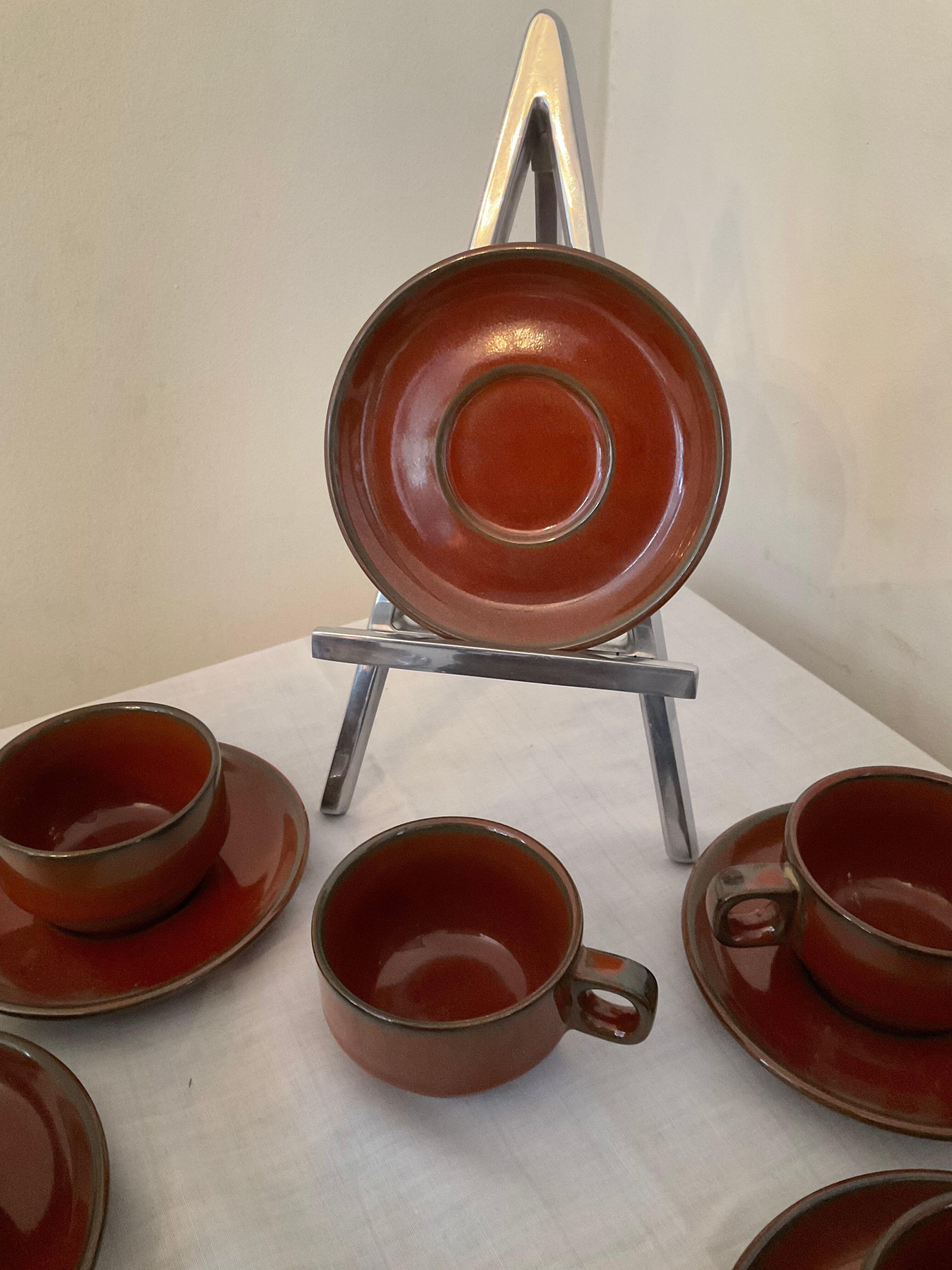 Vintage coffee set in enamelled ceramic 70s