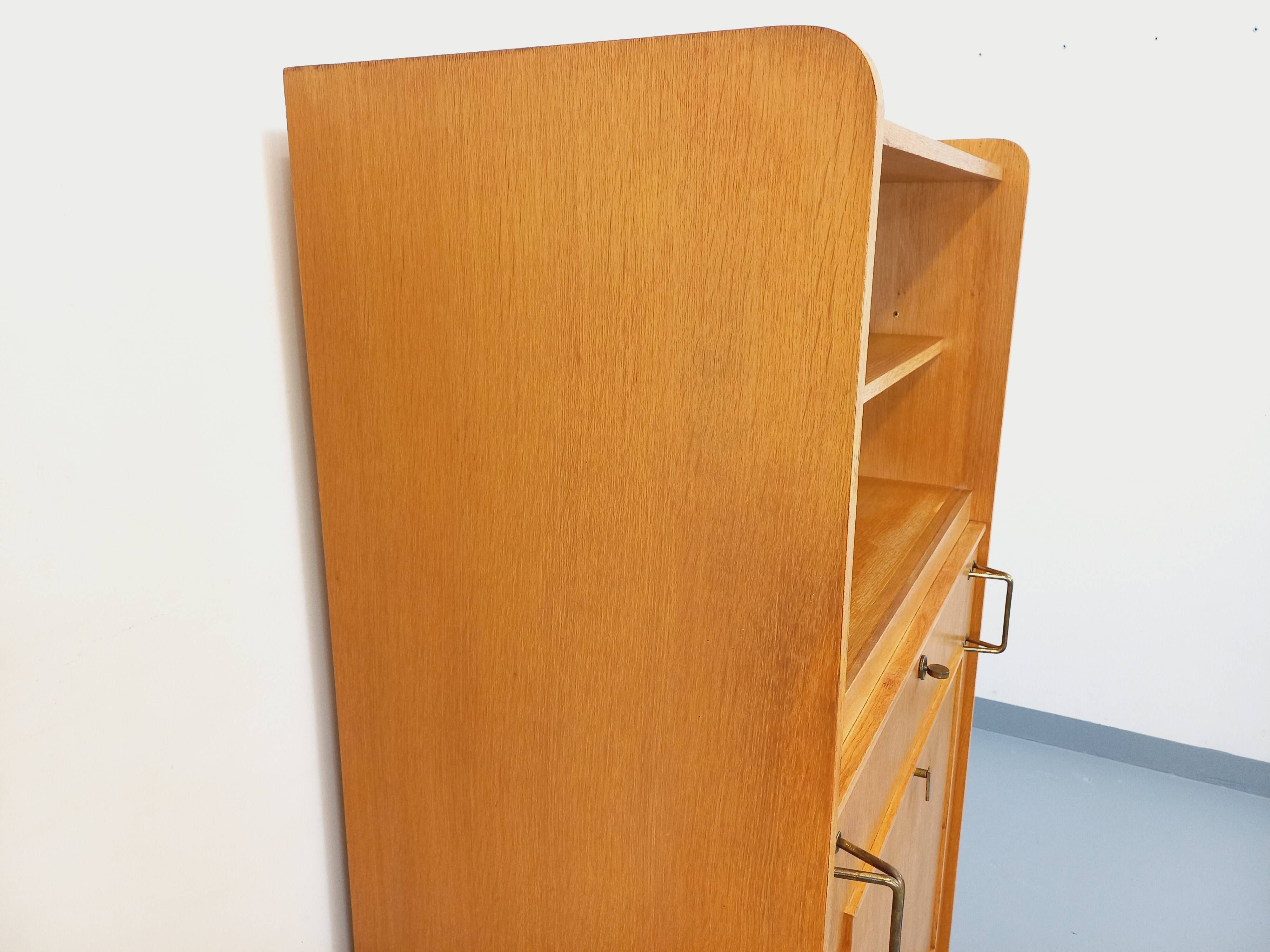 Vintage bookshelf with oak side table.