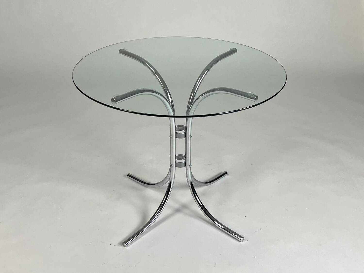 Vintage chrome glass round dining table 70s space age