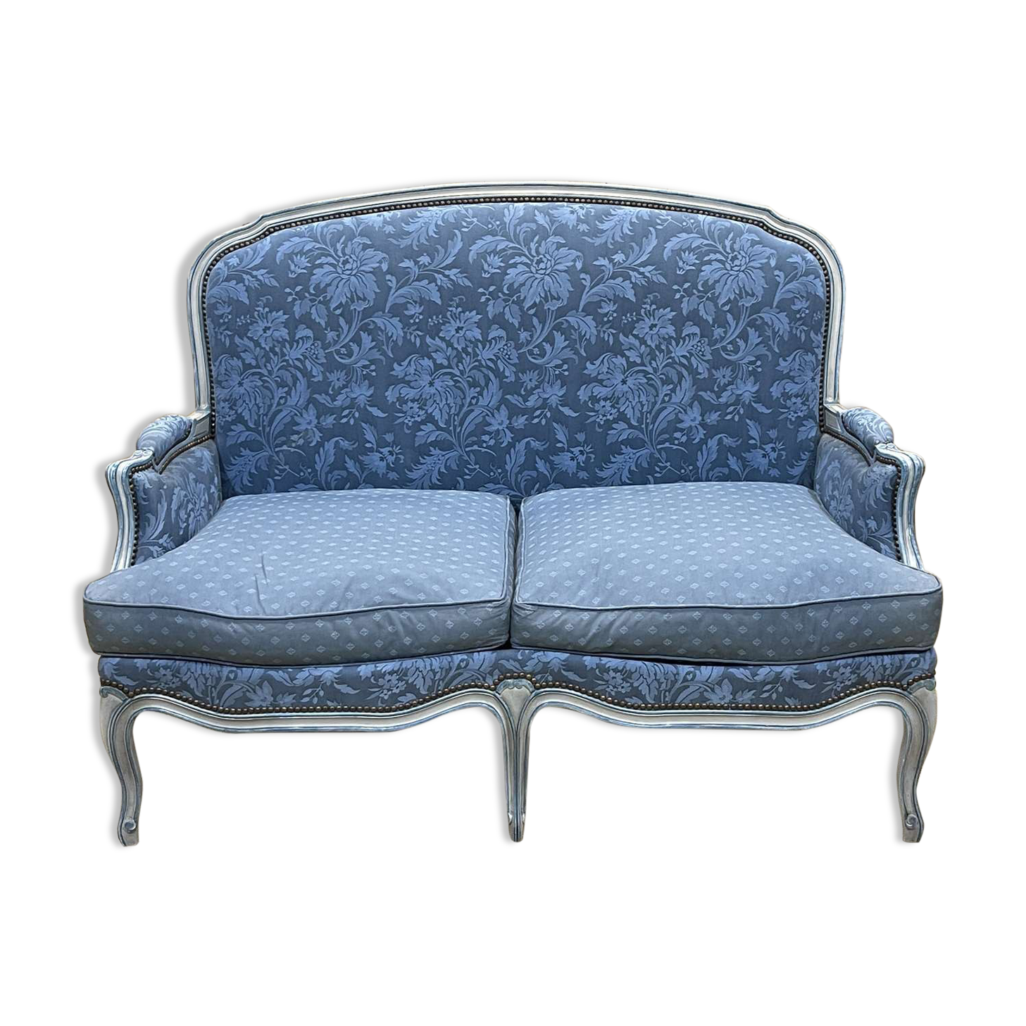 Louis XV style sofa from the 70s in beech, feather seat cushions