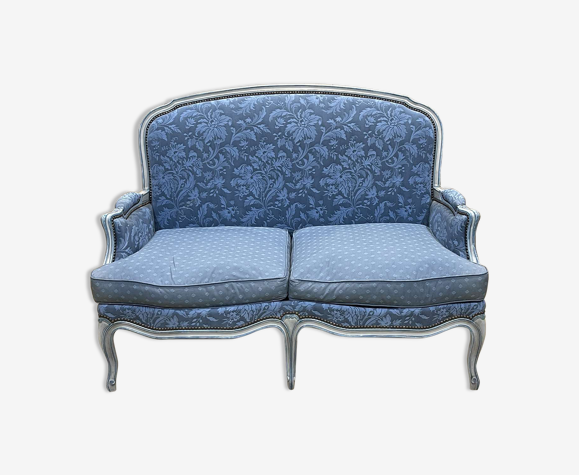 Canapé de style Louis XV des années 70 en hêtre, coussins d'assise en plume