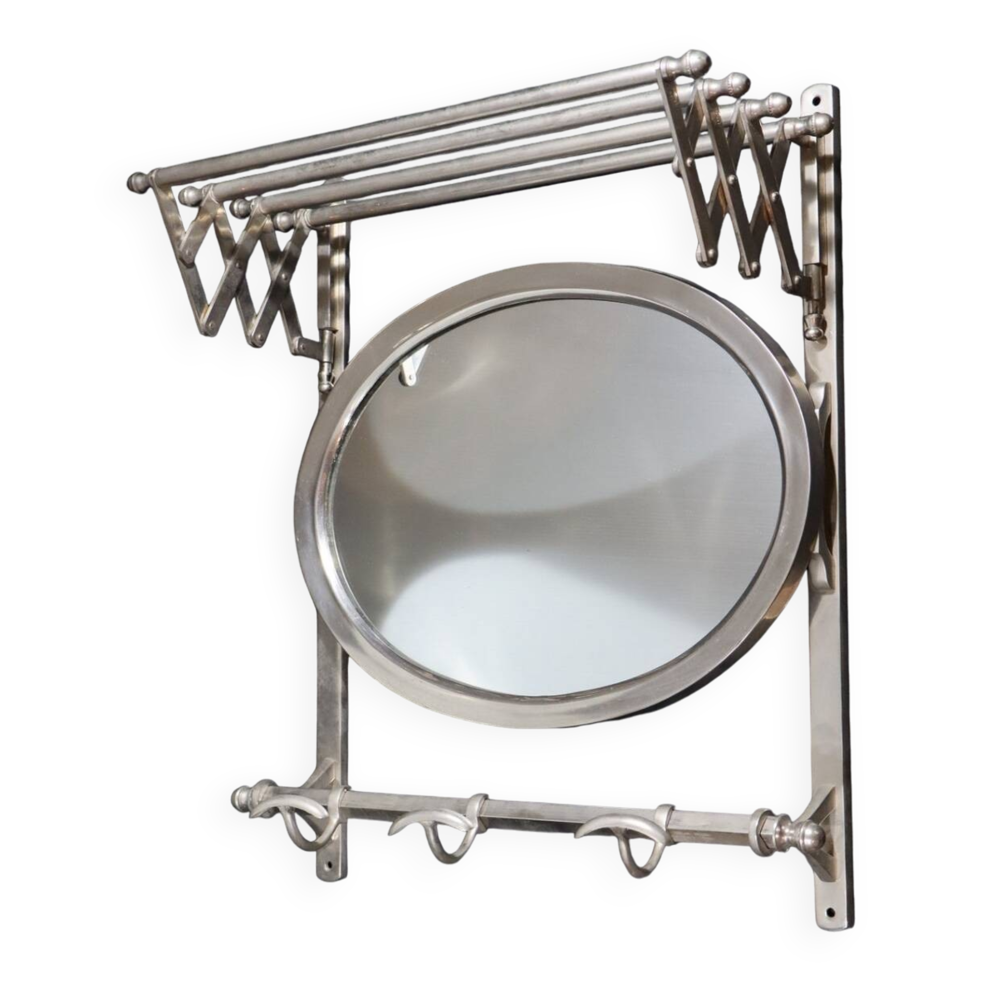 Antique Metal Train Coat Rack with Mirror French Luggage Rack