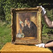 Peinture à l'huile alchimiste vintage du milieu du siècle