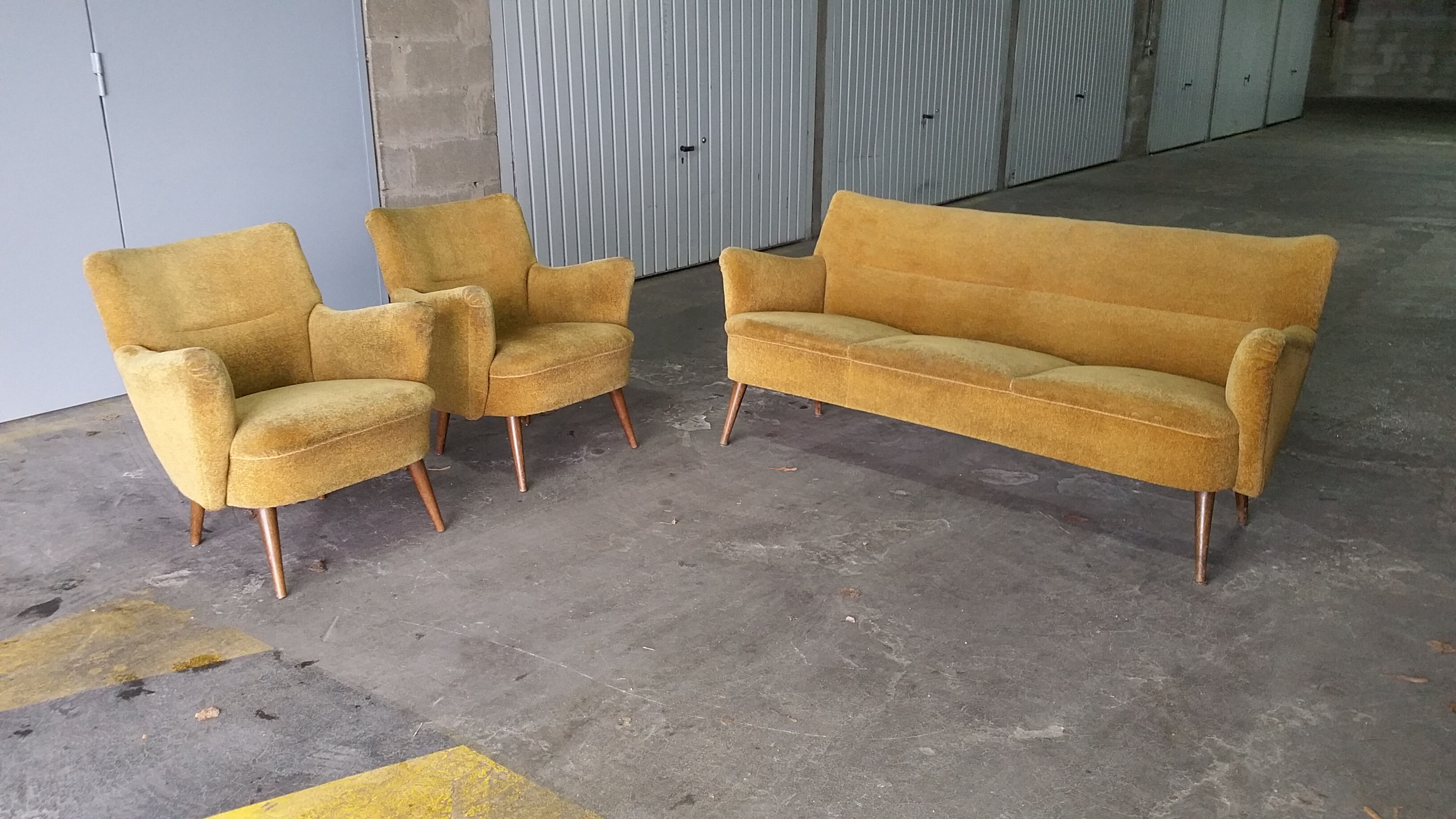 Set of lounge couch sofa 2 chairs 50s vintage