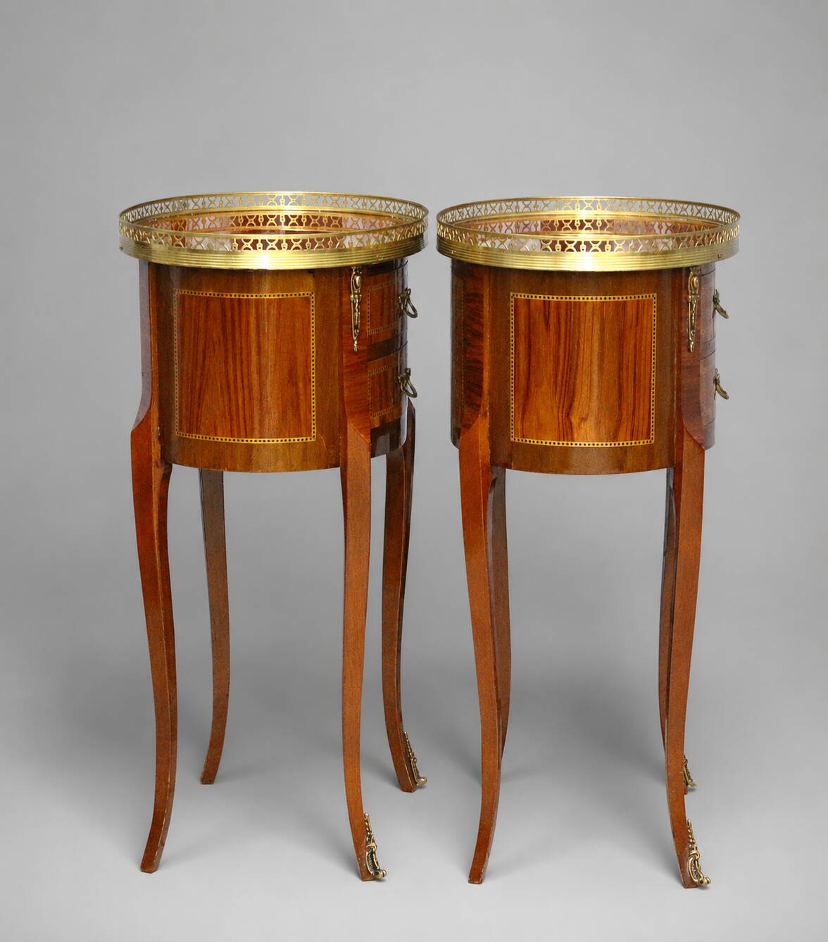 Pair of Bedside Tables / Salon in Marquetry Transition Style Louis XV/Louis XVI