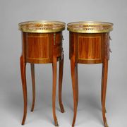 Pair of Bedside Tables / Salon in Marquetry Transition Style Louis XV/Louis XVI