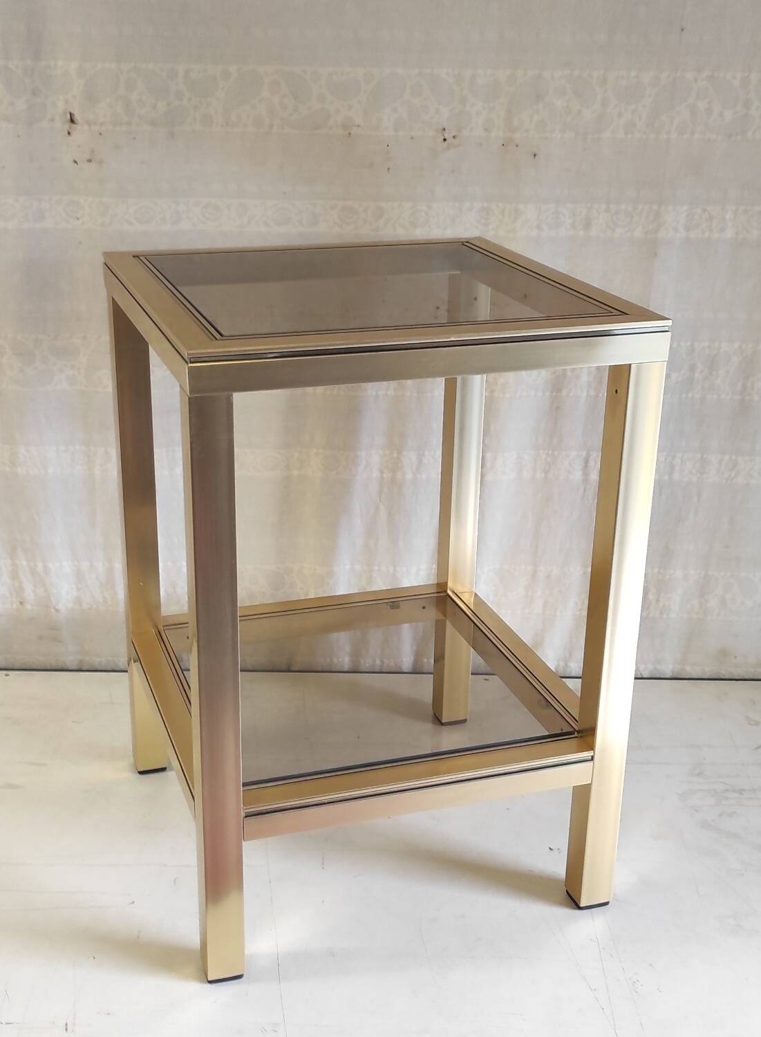 Side table in gilded metal and smoked glass - mid. 20th century