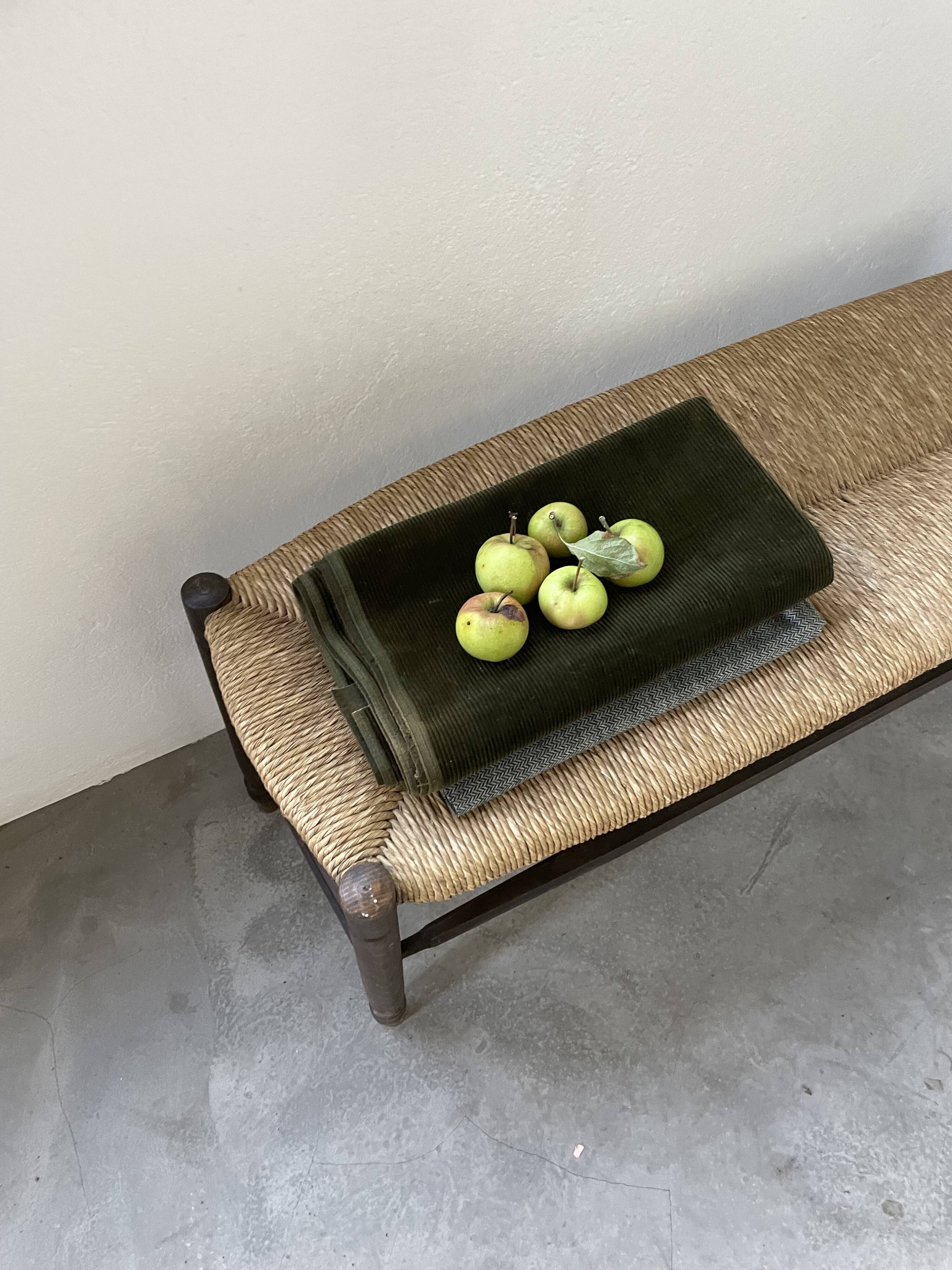 Oak and straw farm bench
