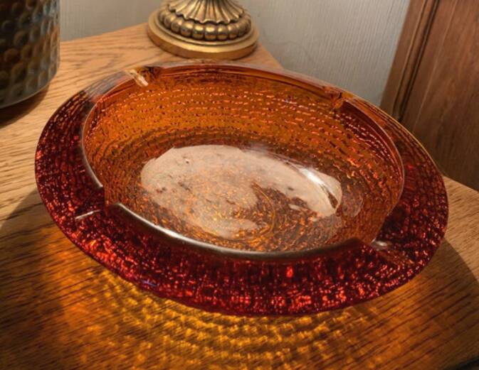 Vintage Amber Textured Glass Ashtray – 1970s – Space Style