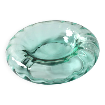 Vintage Teal Blown Glass Ashtray, Mid-Century Italian Ashtray / 1970s