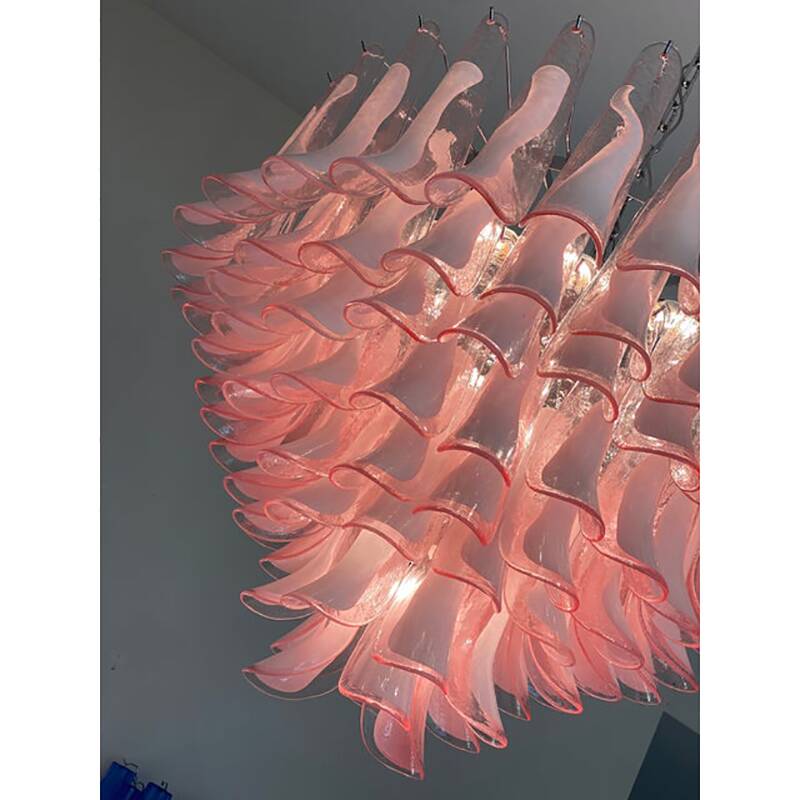 Contemporary White and Pink “Selle” Murano Glass Petali Chandelier