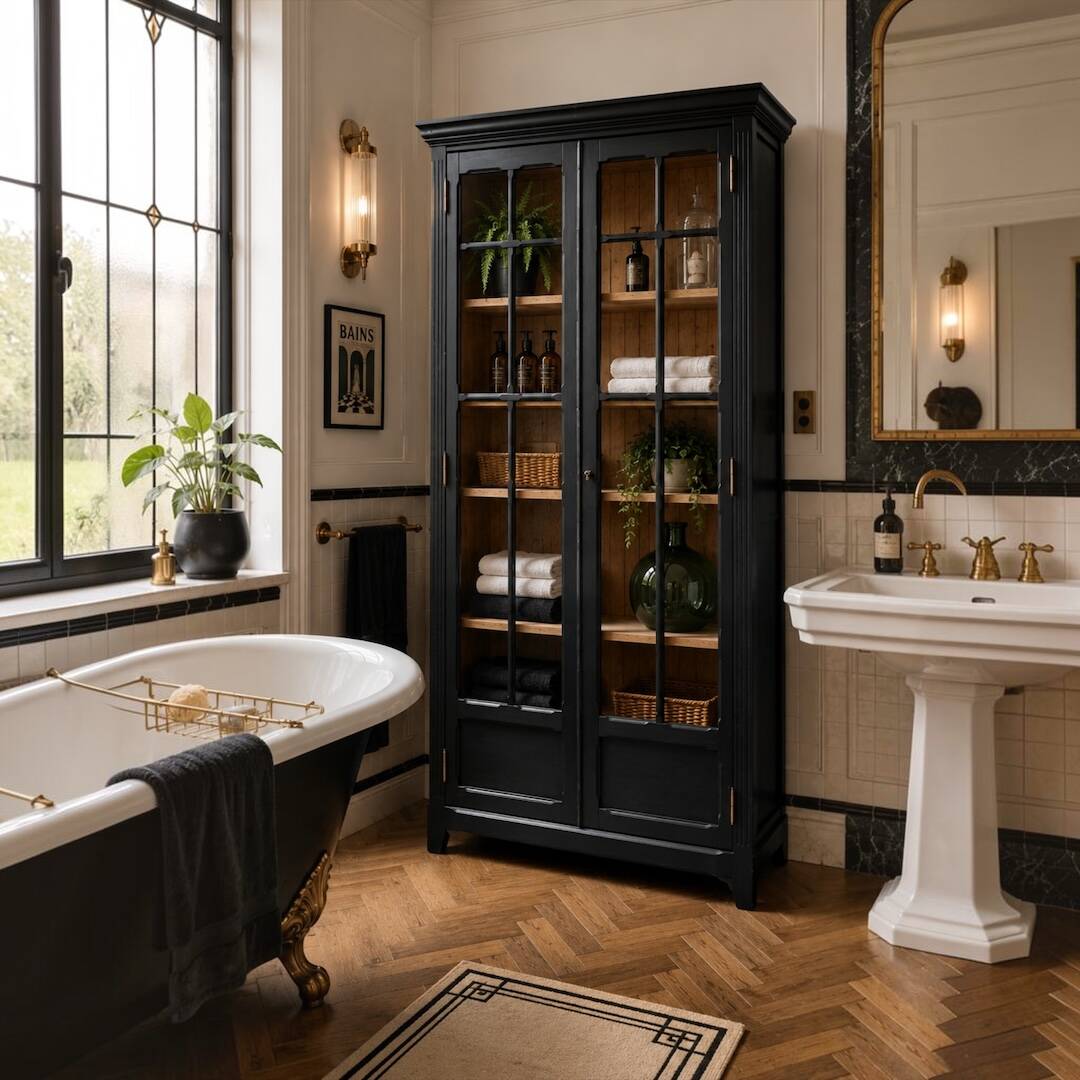 Armoire parisienne noire vitrée rénovée