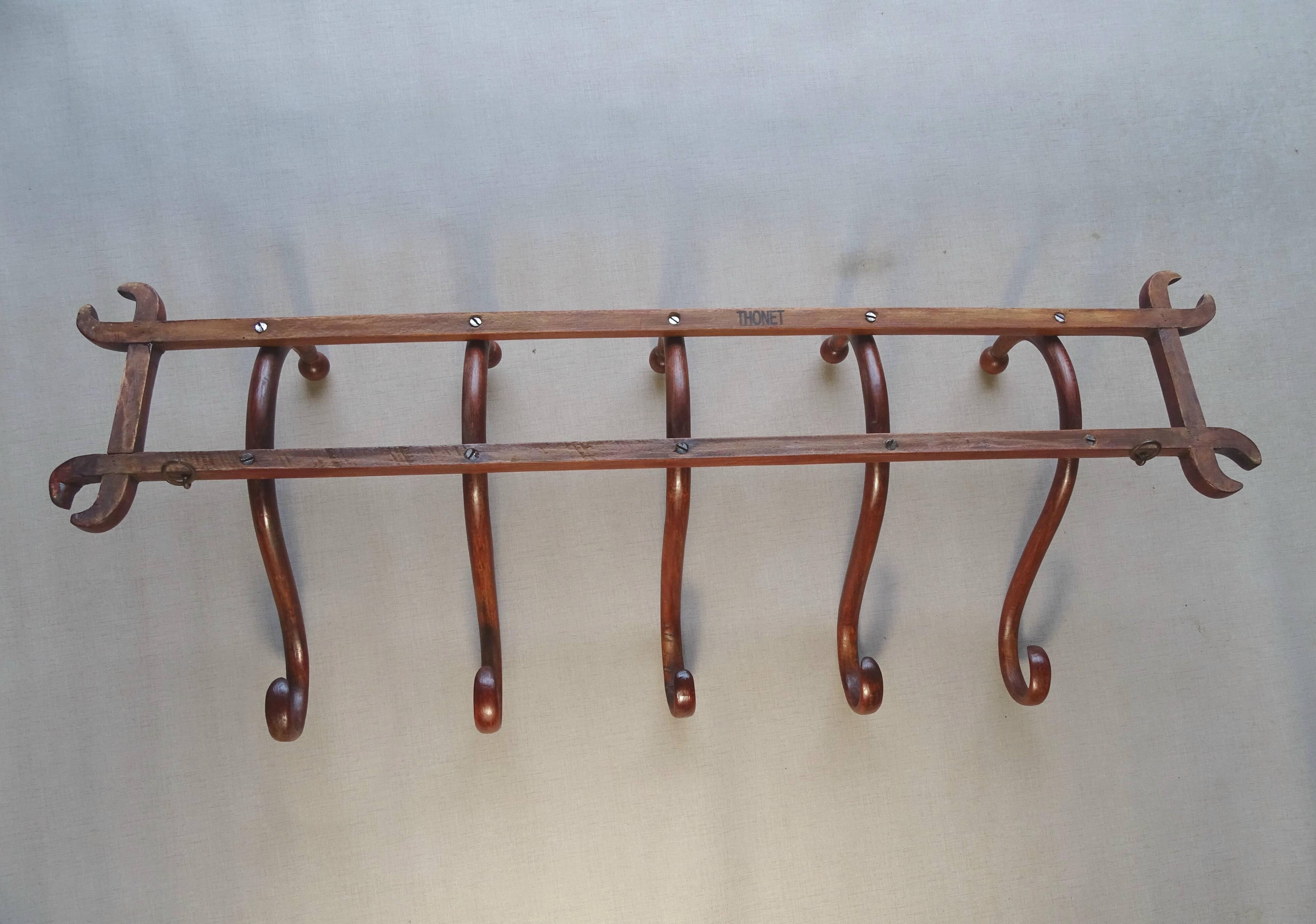Thonet wall coat rack with 5 hooks 1900