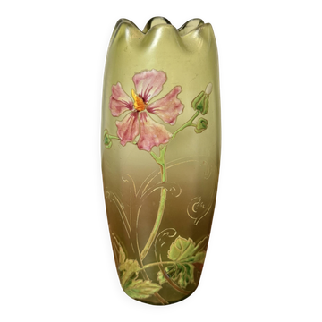 Vase ancien Legras – Verre dépoli vert à décor floral - Art Nouveau