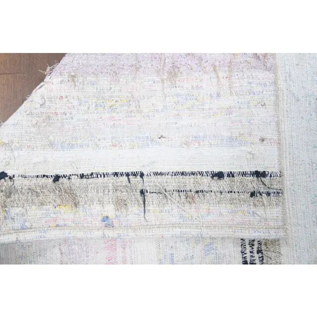 Vintage Turkish hand-knotted wool cotton white kilim runner rug  95x265