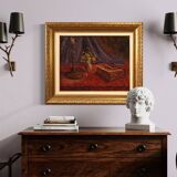 Tableau huile sur nature morte en masonite signé daté 1942