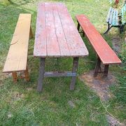 Table + 2 brewery benches - former brewery l.f. haag ingwiller - prey