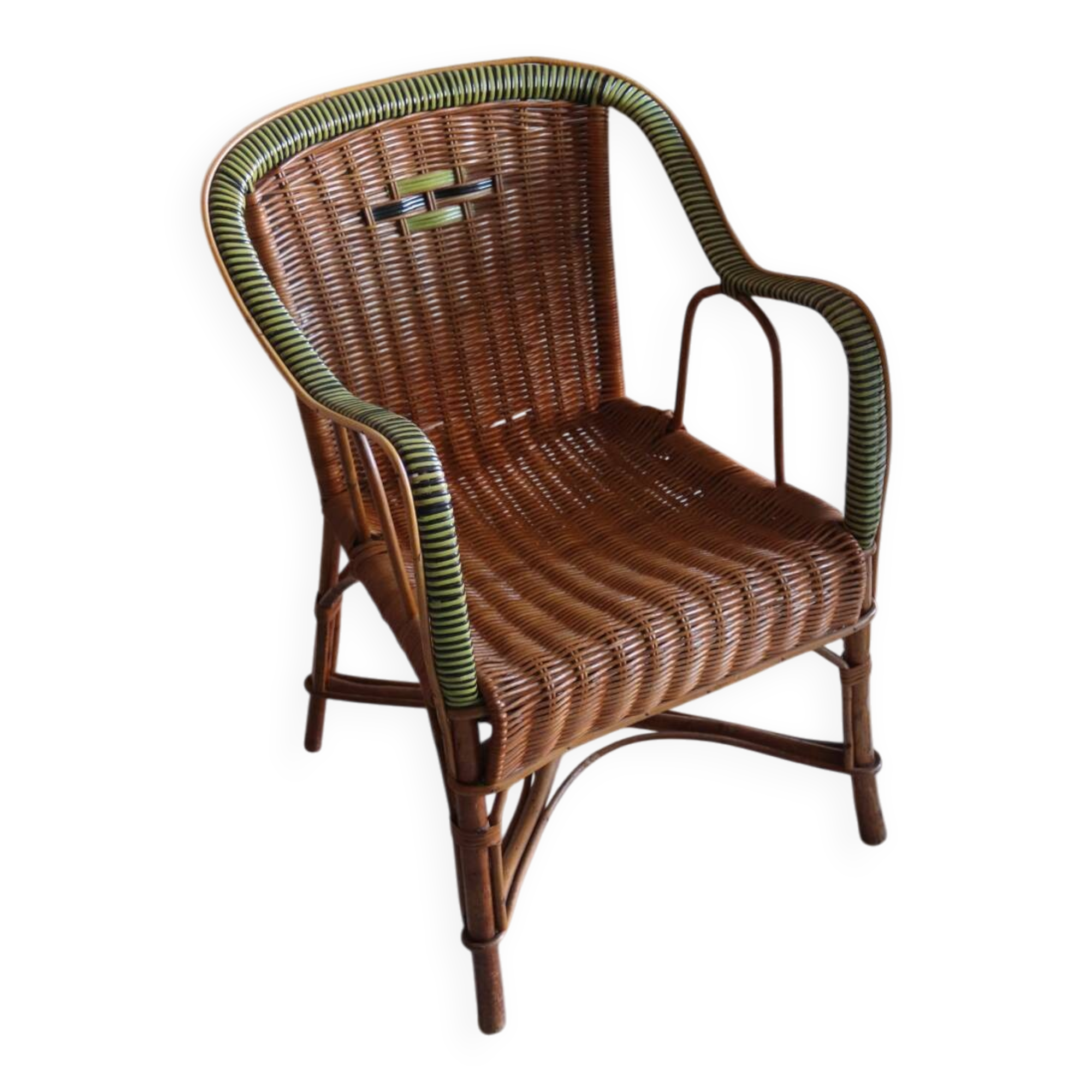 Antique two-tone rattan armchair