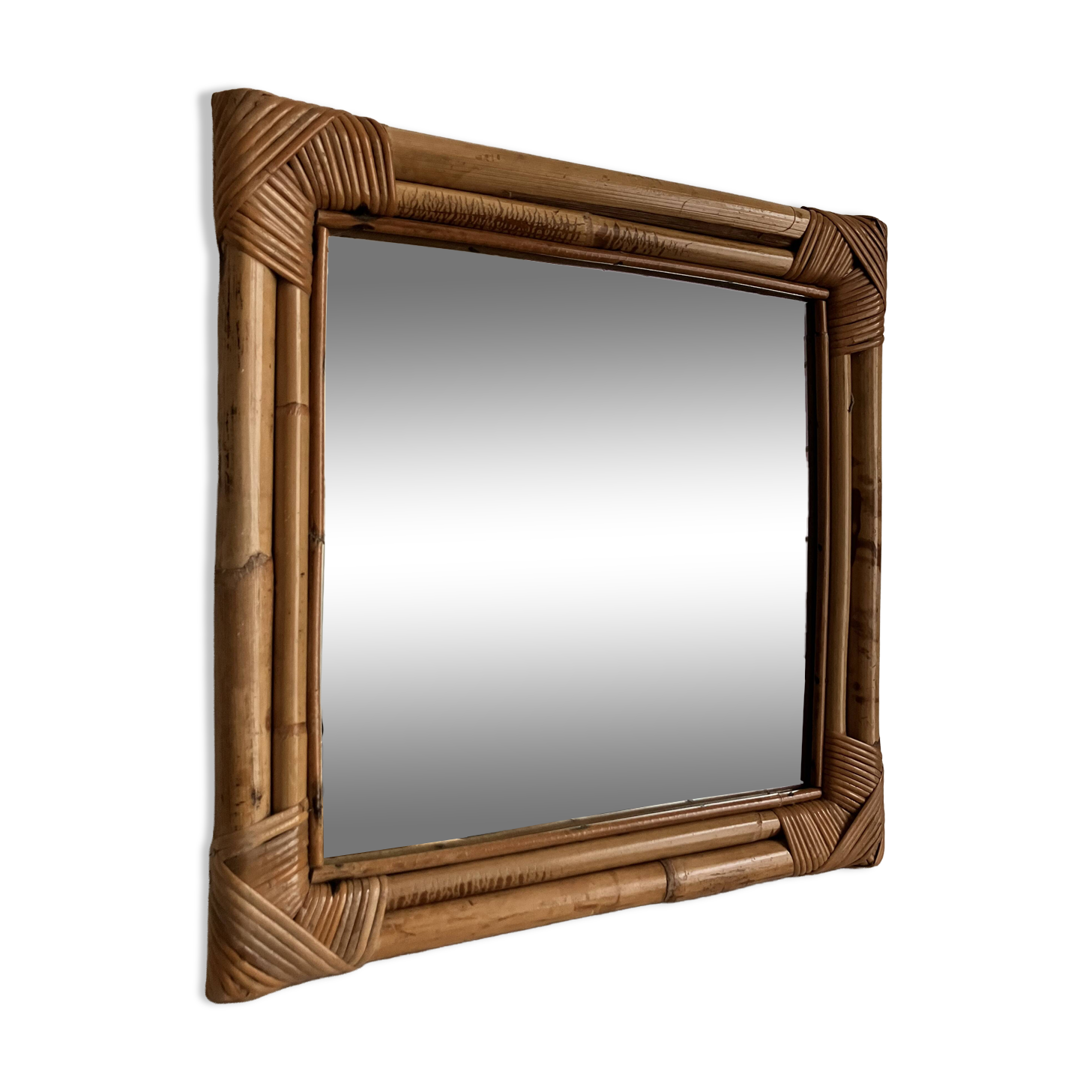 Bamboo rattan mirror from the 70s, French Riviera.