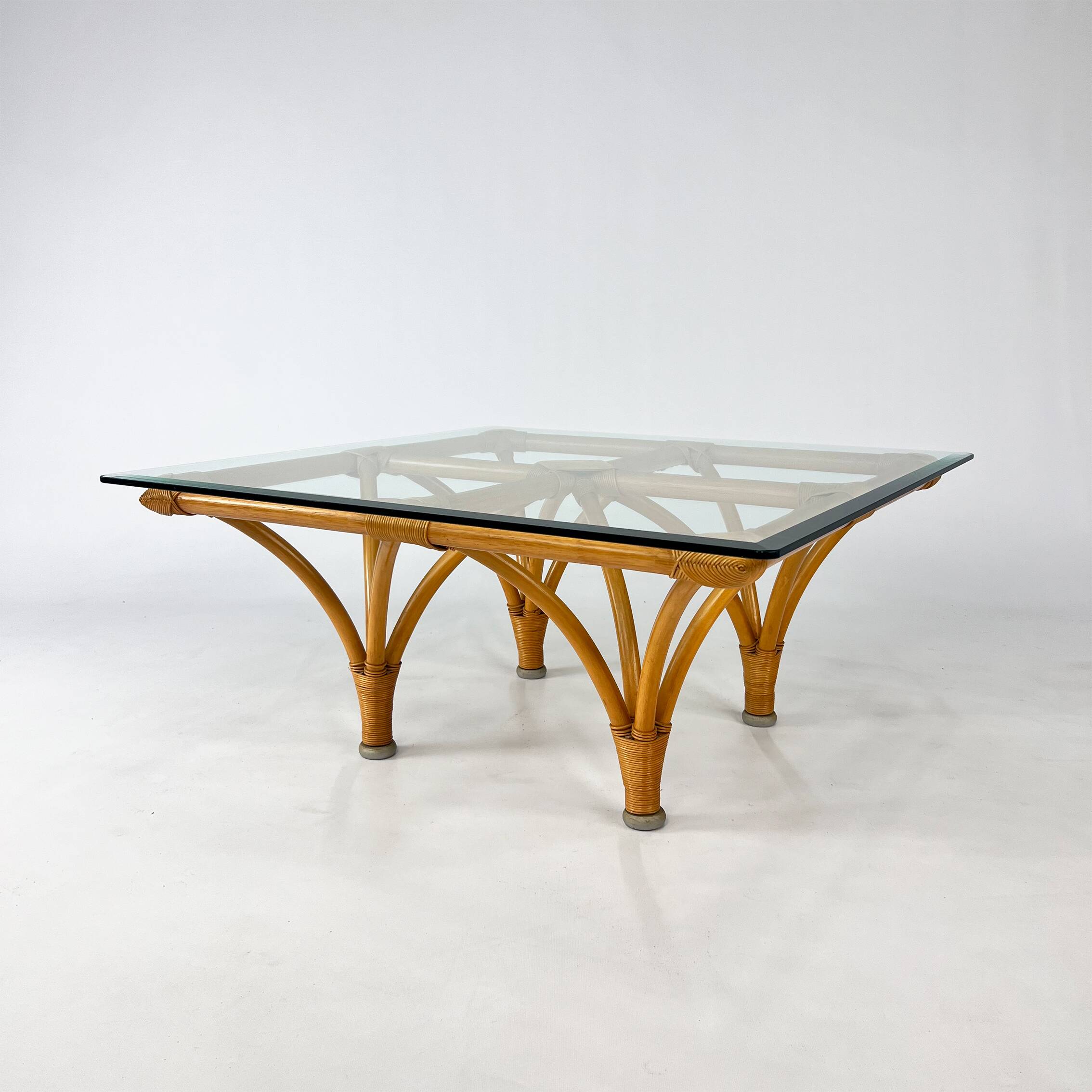 Vintage Bamboo and Glass Coffee Table, 1970s
