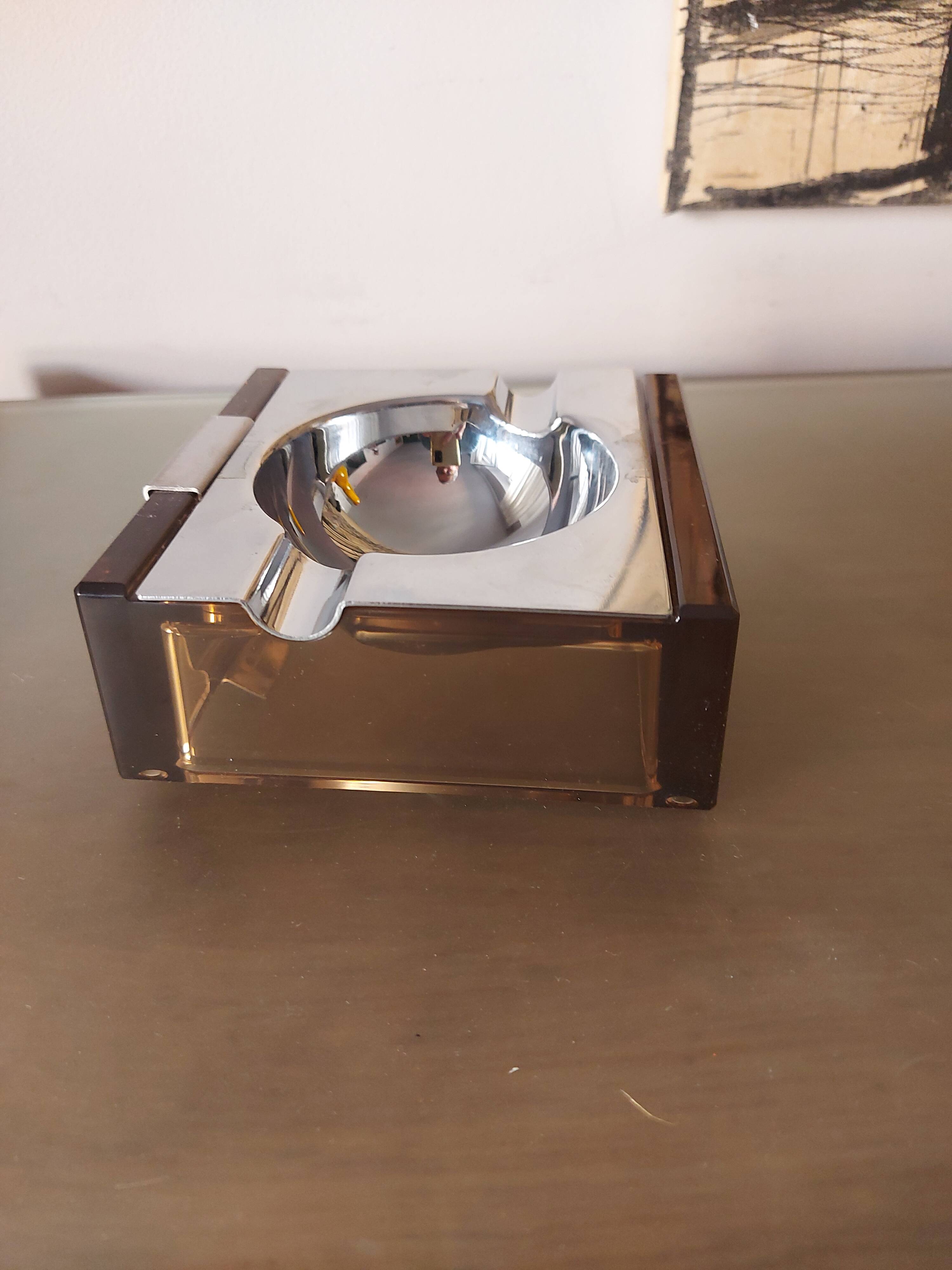 Vintage chrome and plexi ashtray 70's