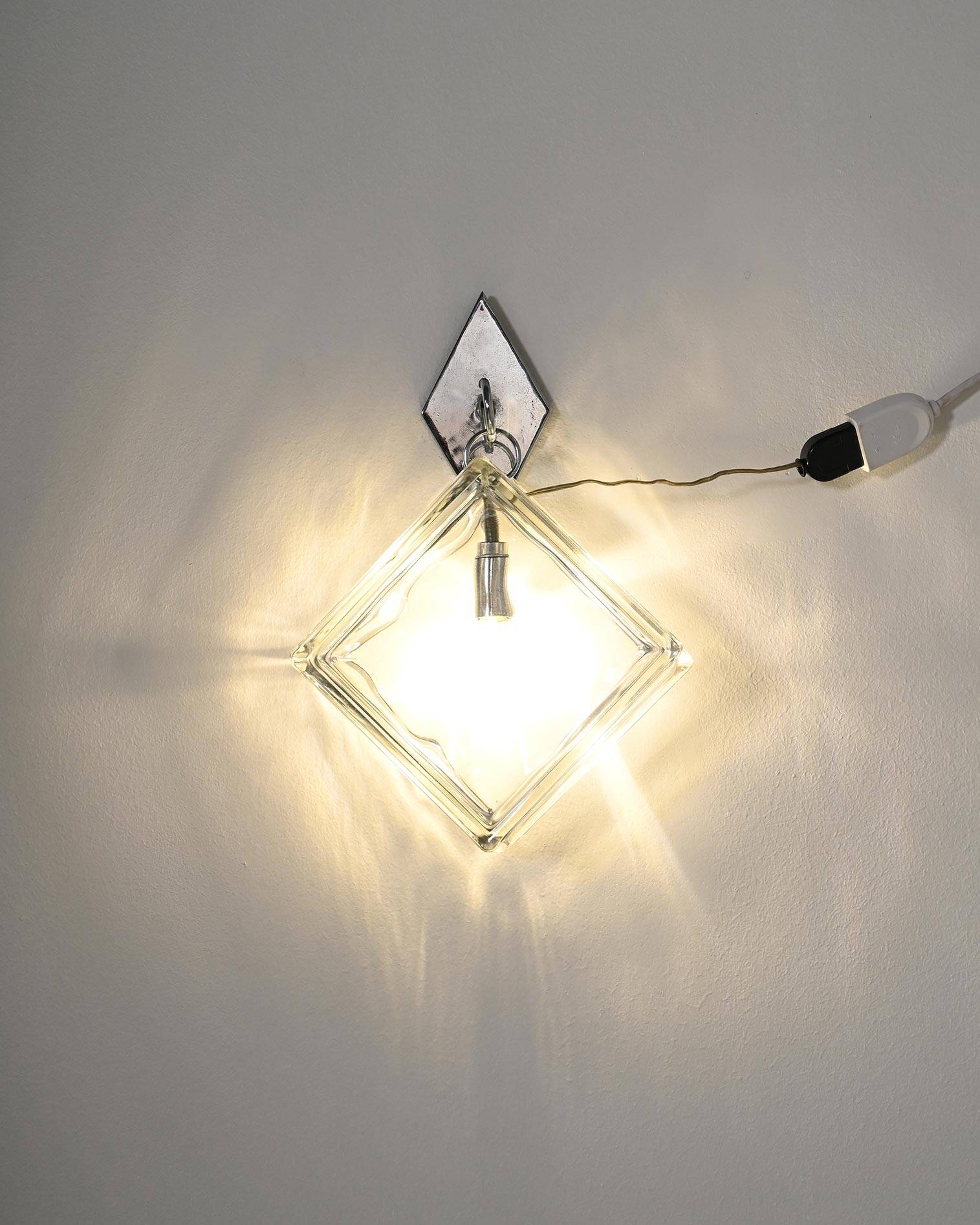 European pressed glass and metal wall light, 1970s