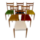 Set of Six Italian Art Deco Walnut Chairs with Colorful Velvet Seats, 1950s