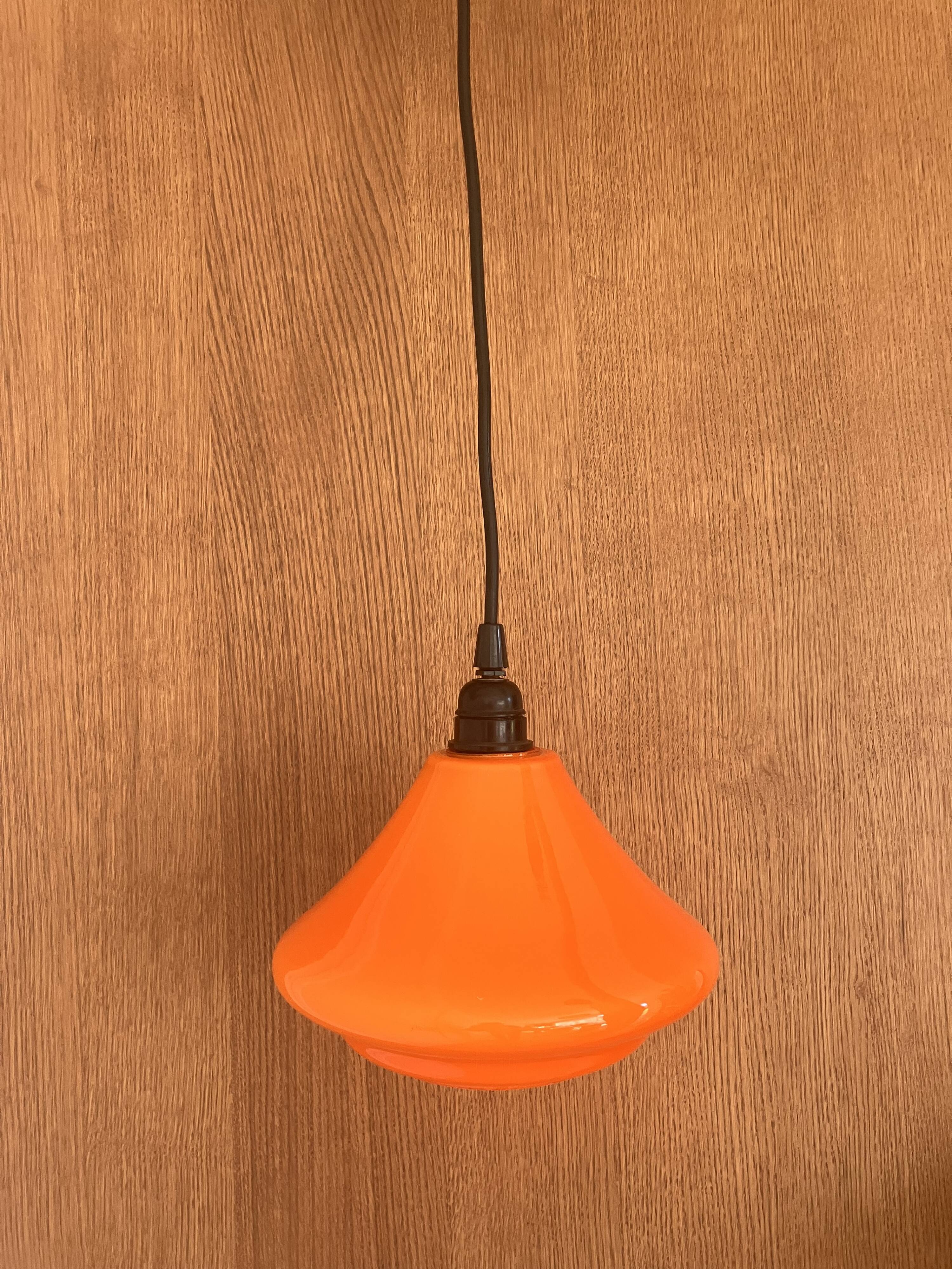 Orange opaline lamp suspension Space Age vintage 1970s
