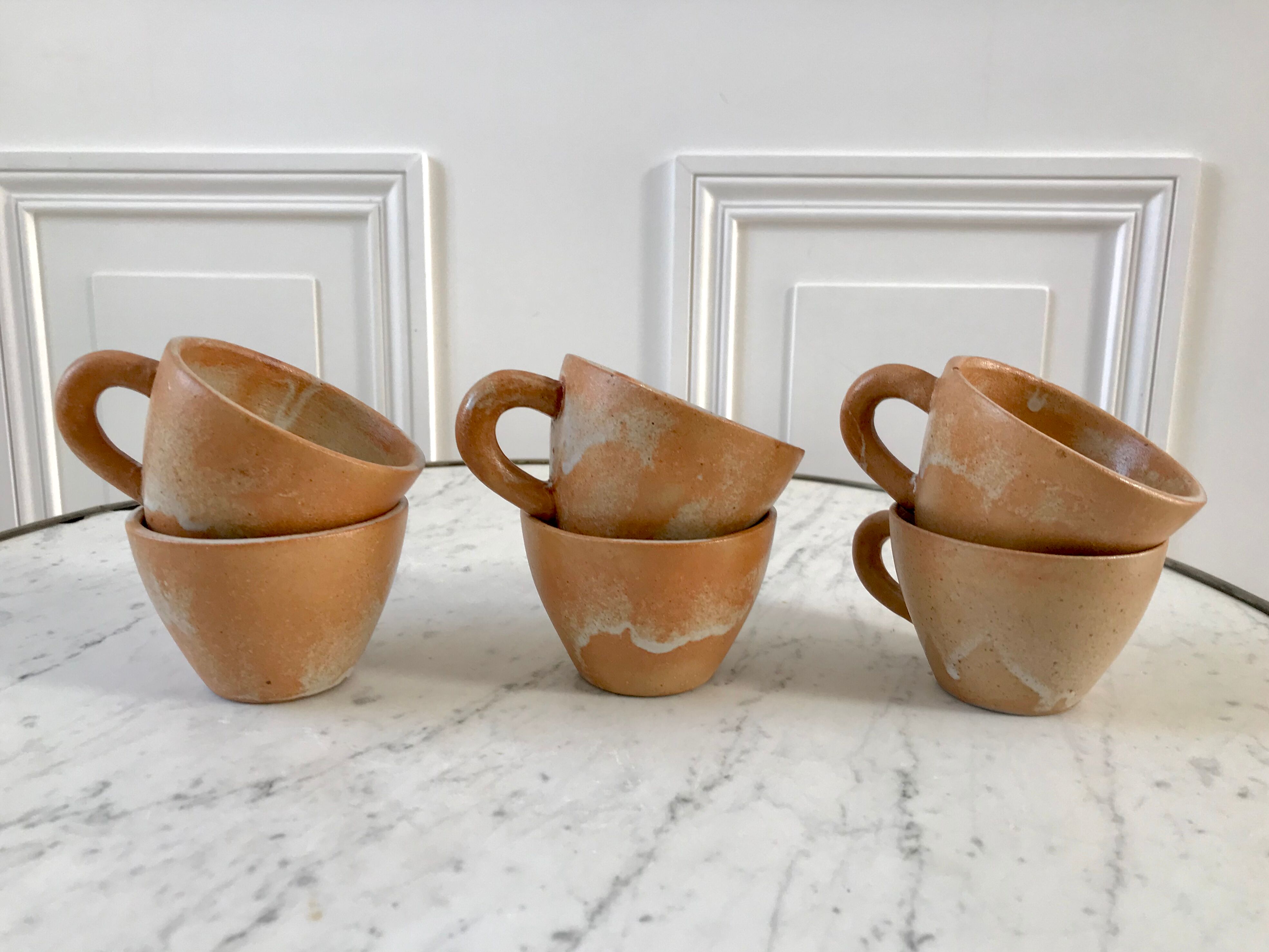 Lot de 6 tasses à café en grès artisanal années 70
