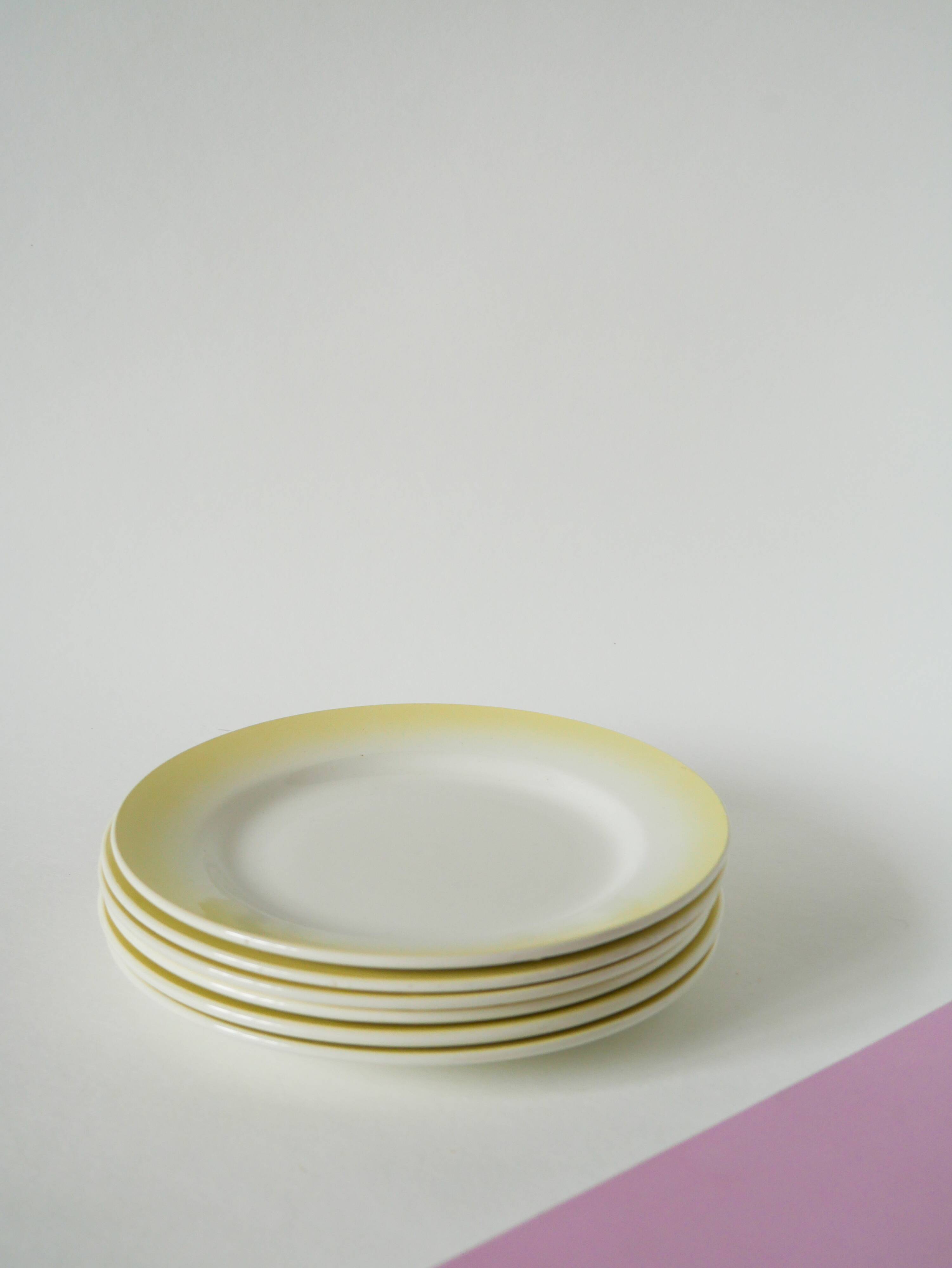 Set of 6 Tie & Dye yellow dessert plates, 1960