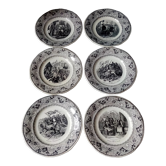 Series of 6 plates with talking dessert, jeanne d'arc series, creil montereau faiencerie