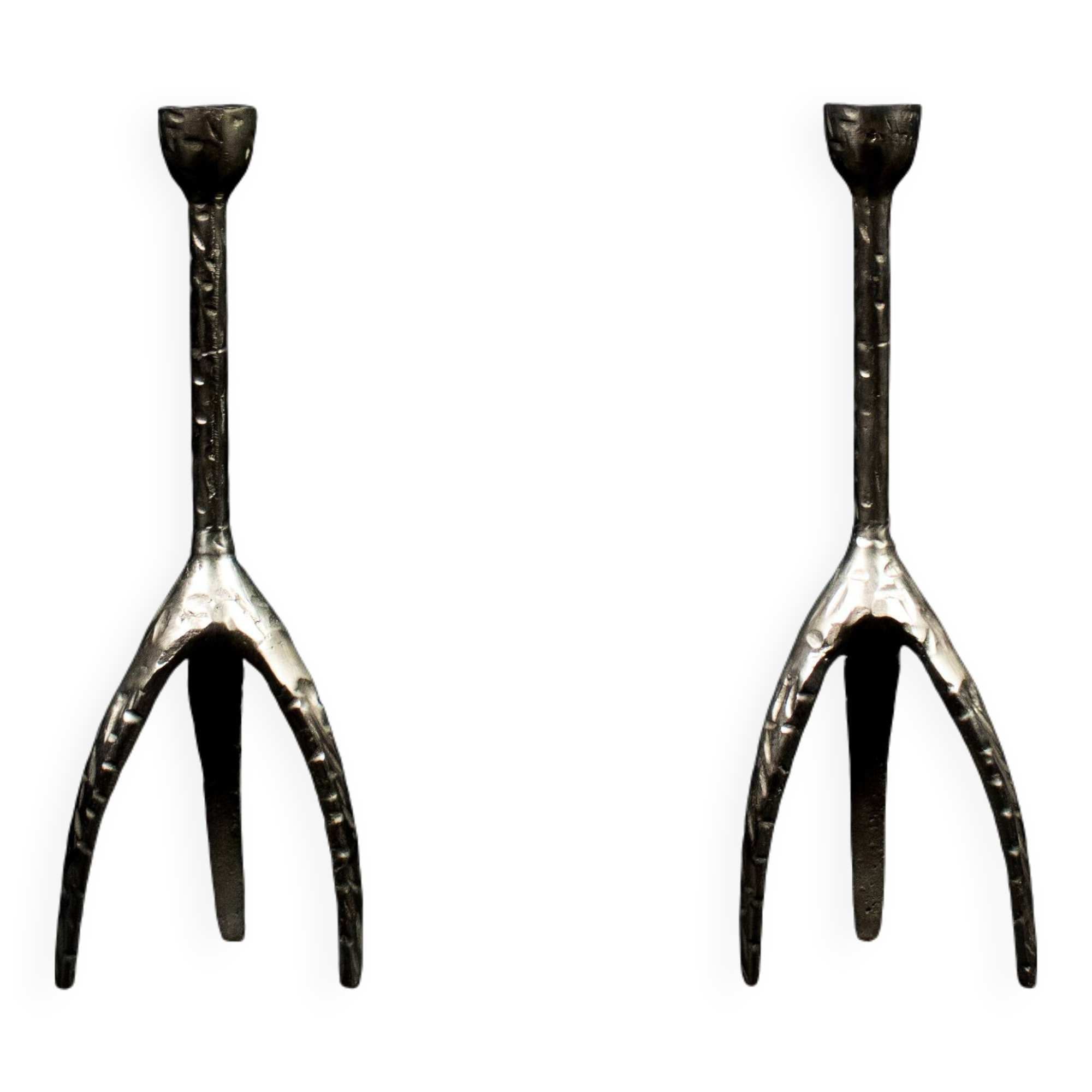Vintage design hammered brutalist candle holders