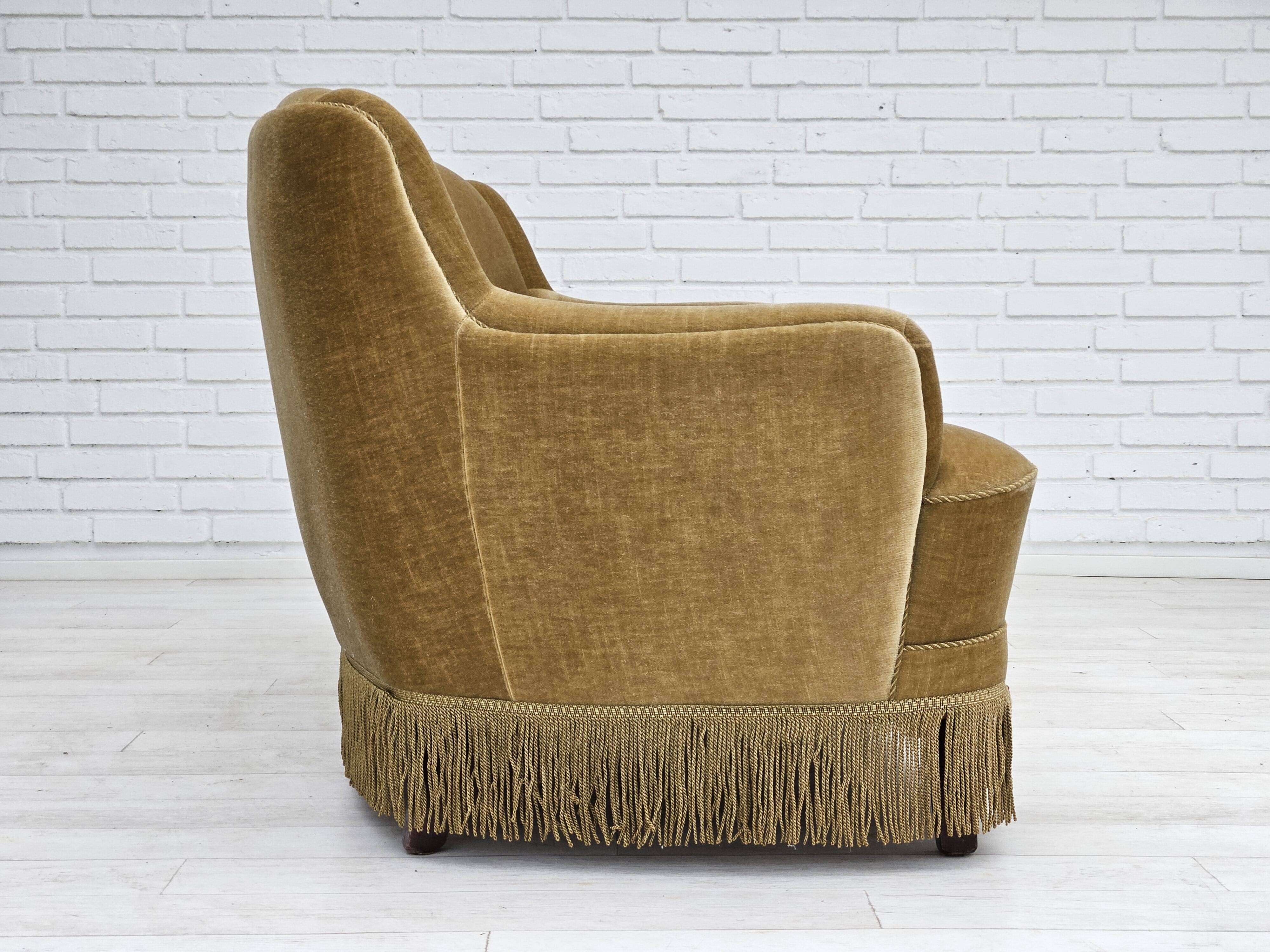 1970s, Danish 3-seater "Banana" sofa, original green velour.