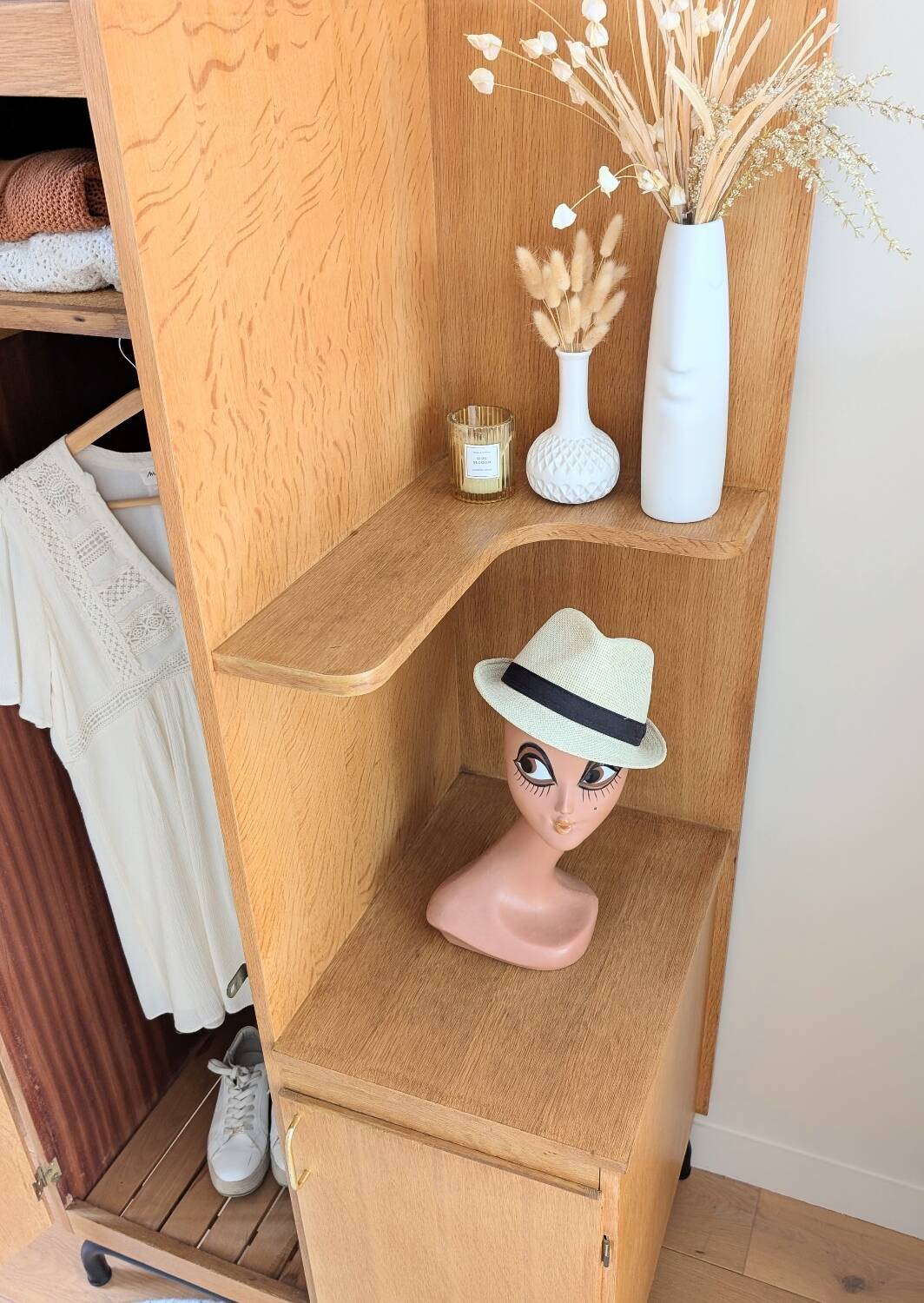 Renovated vintage 1950s oak boarding school wardrobe