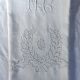 large sheet 2m25 x 3m, 19th-century Richelieu embroidery, monogrammed MG