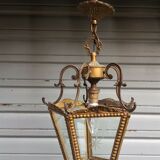 Ancienne lanterne 5 faces en bronze et verres gravés de style louis xvi en etat de marche