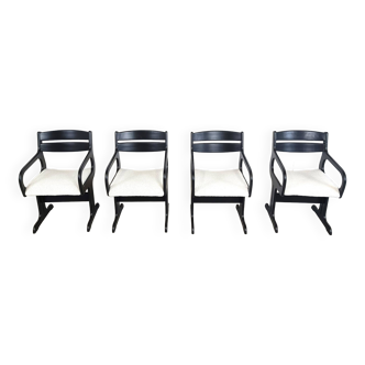 Vintage black wooden dining chairs, 1970s