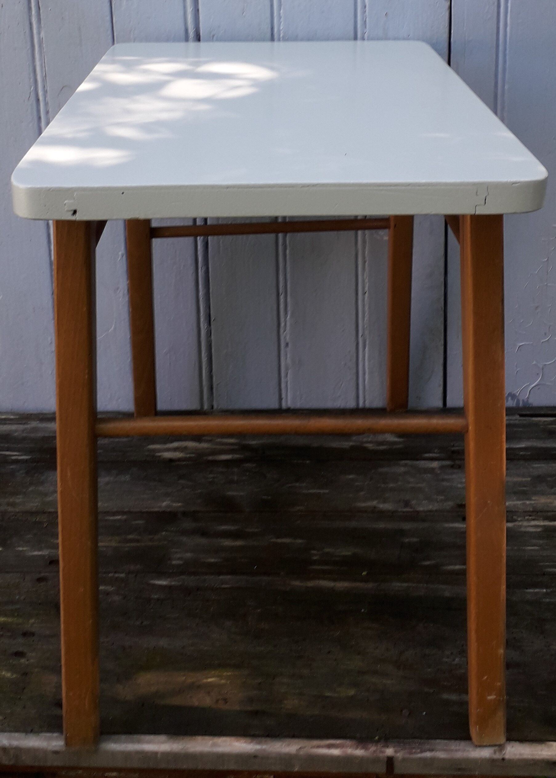 Wooden coffee table and grey tray