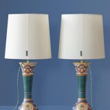 Pair of hand-painted ceramic table lamps in Dutch Art Nouveau–Art Deco style, 1910–1917.