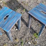 Pair patinated workshop stool