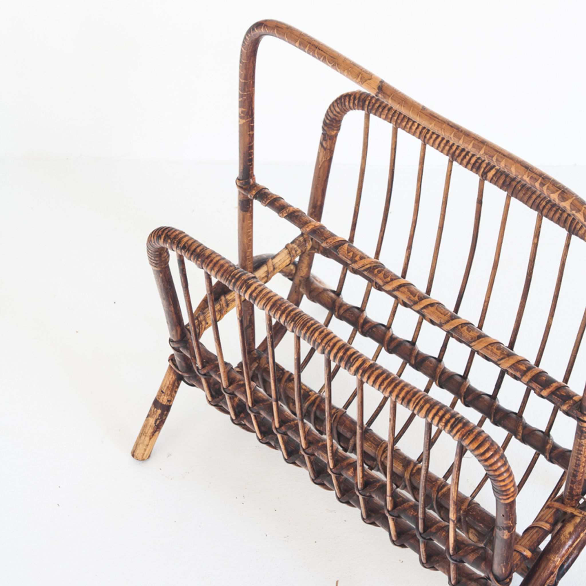Vintage rattan magazine holder, France 1960