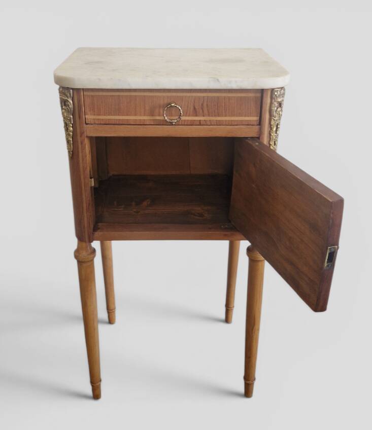 Louis XVI style side table - Marquetry wood and gilded bronze