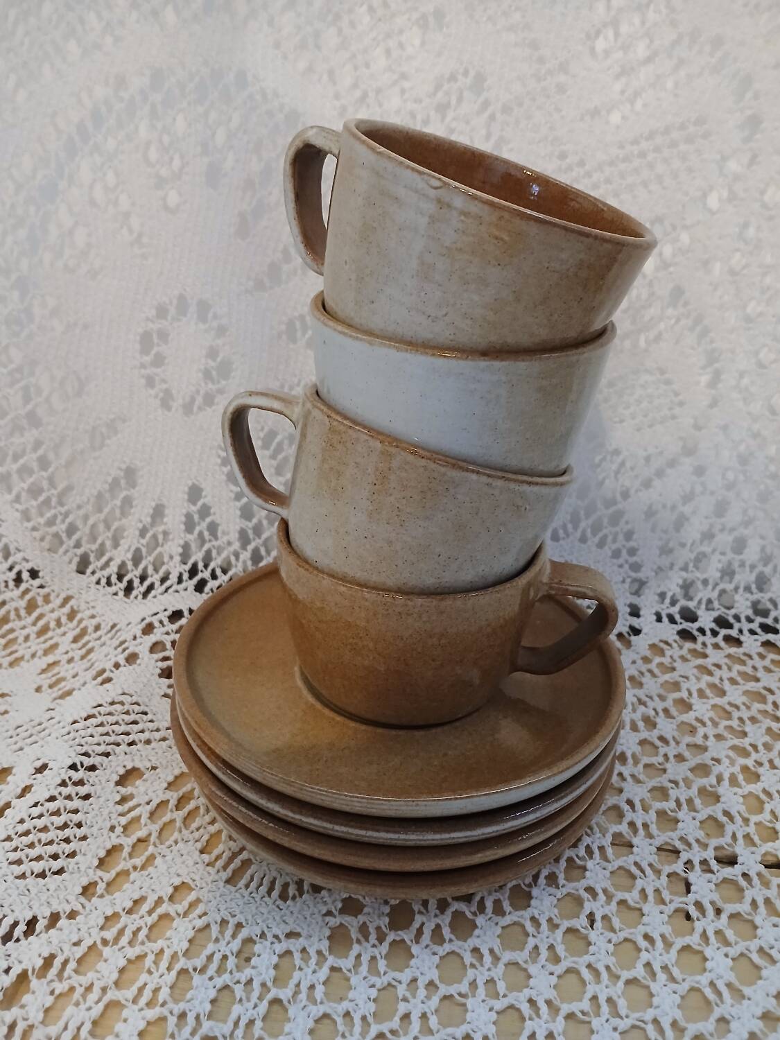 4 antique glazed stoneware cups