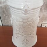 Old White Ceramic Vase Vintage Coat of Arms Decor #A697