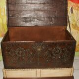 17th century studded leather travel trunk, richly decorated