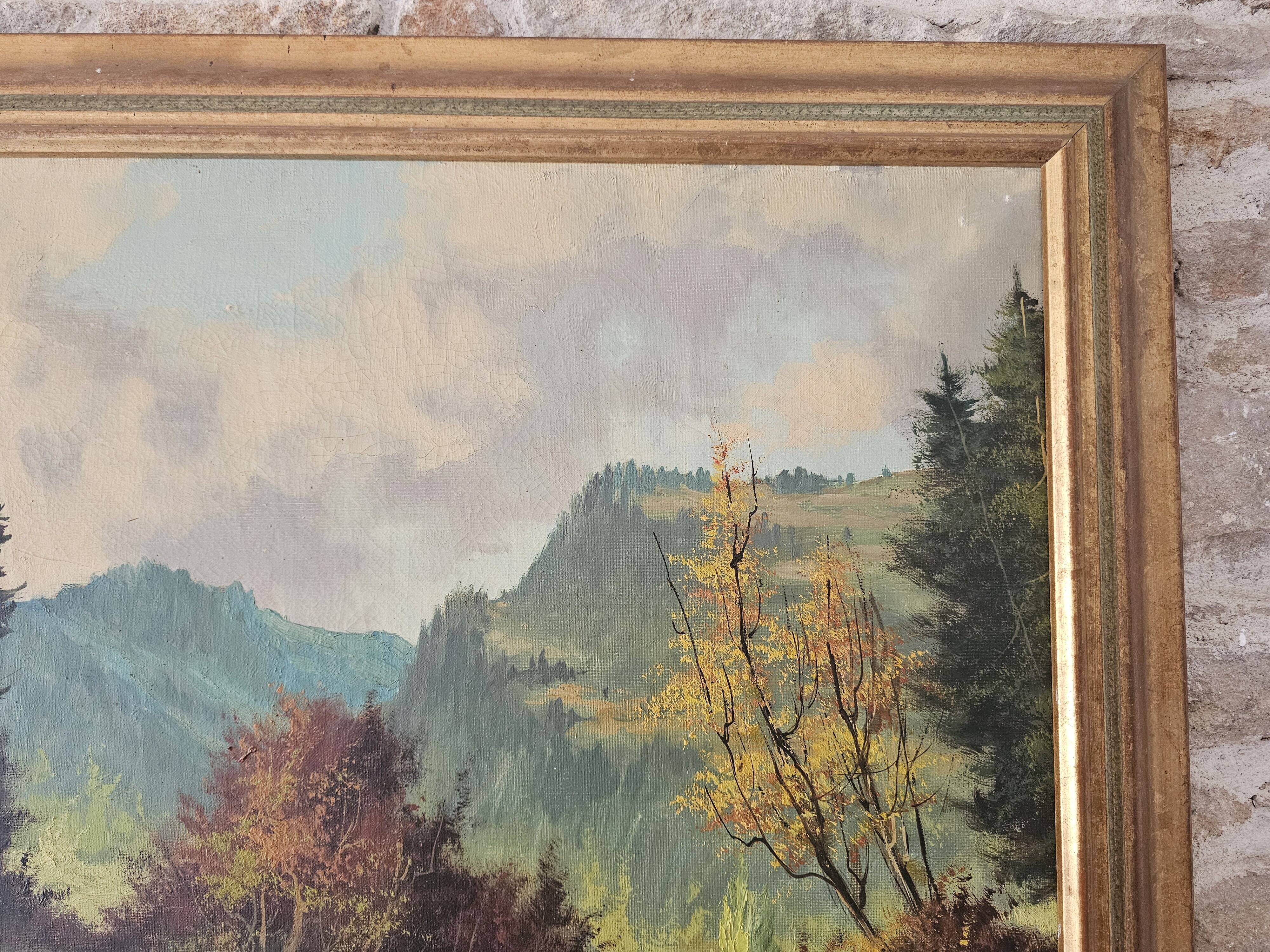 Oil Painting on Canvas Mountain Landscape Forest Vosges Signed S Capello