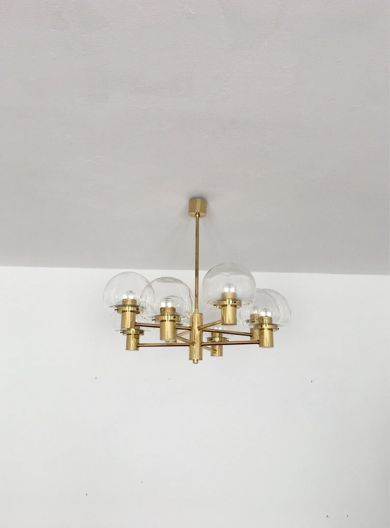 Mid Century Modern brass chandelier by Kaiser Leuchten