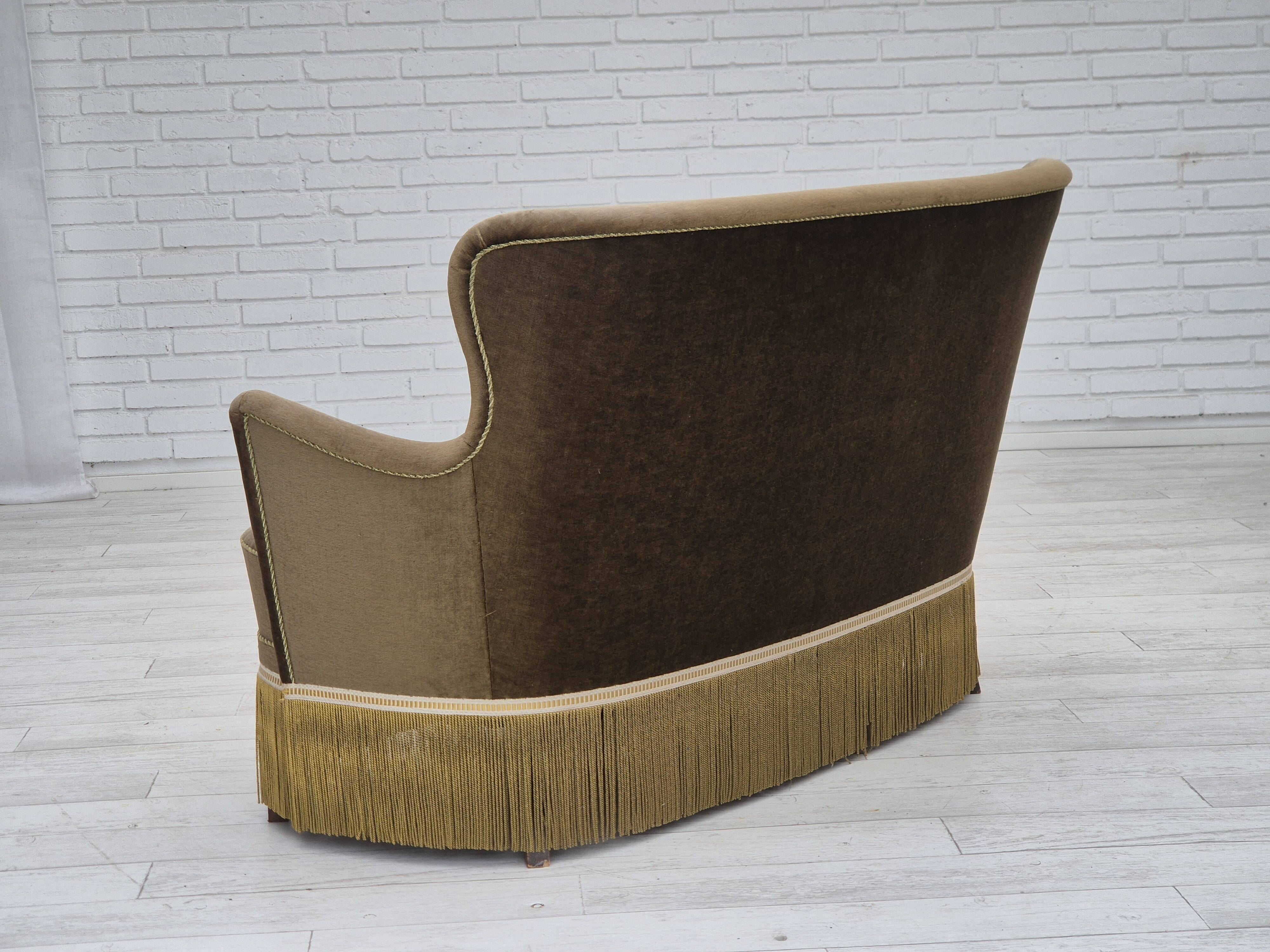 1960s, Danish 2-seater sofa, green furniture velour, original condition.